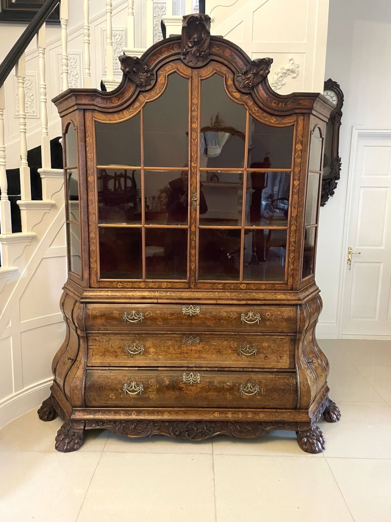 Antique 18th Century Quality Dutch Marquetry Inlaid Burr Walnut Display Cabinet - Image 4